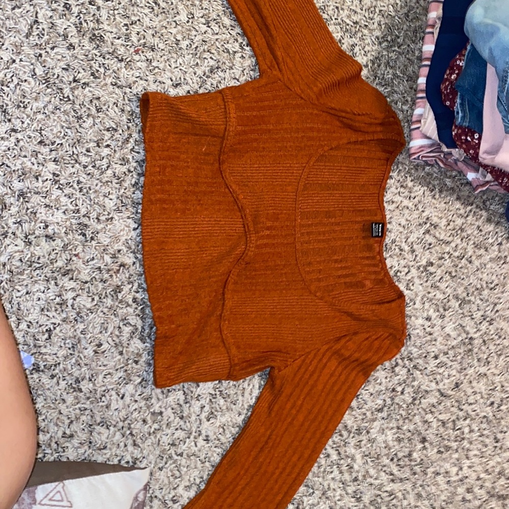 burnt orange long sleeved crop top